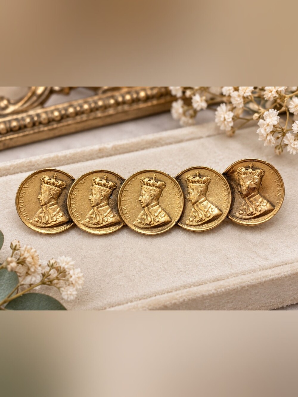 Vintage Gold-Tone Royal Portrait Medallion Brooch
